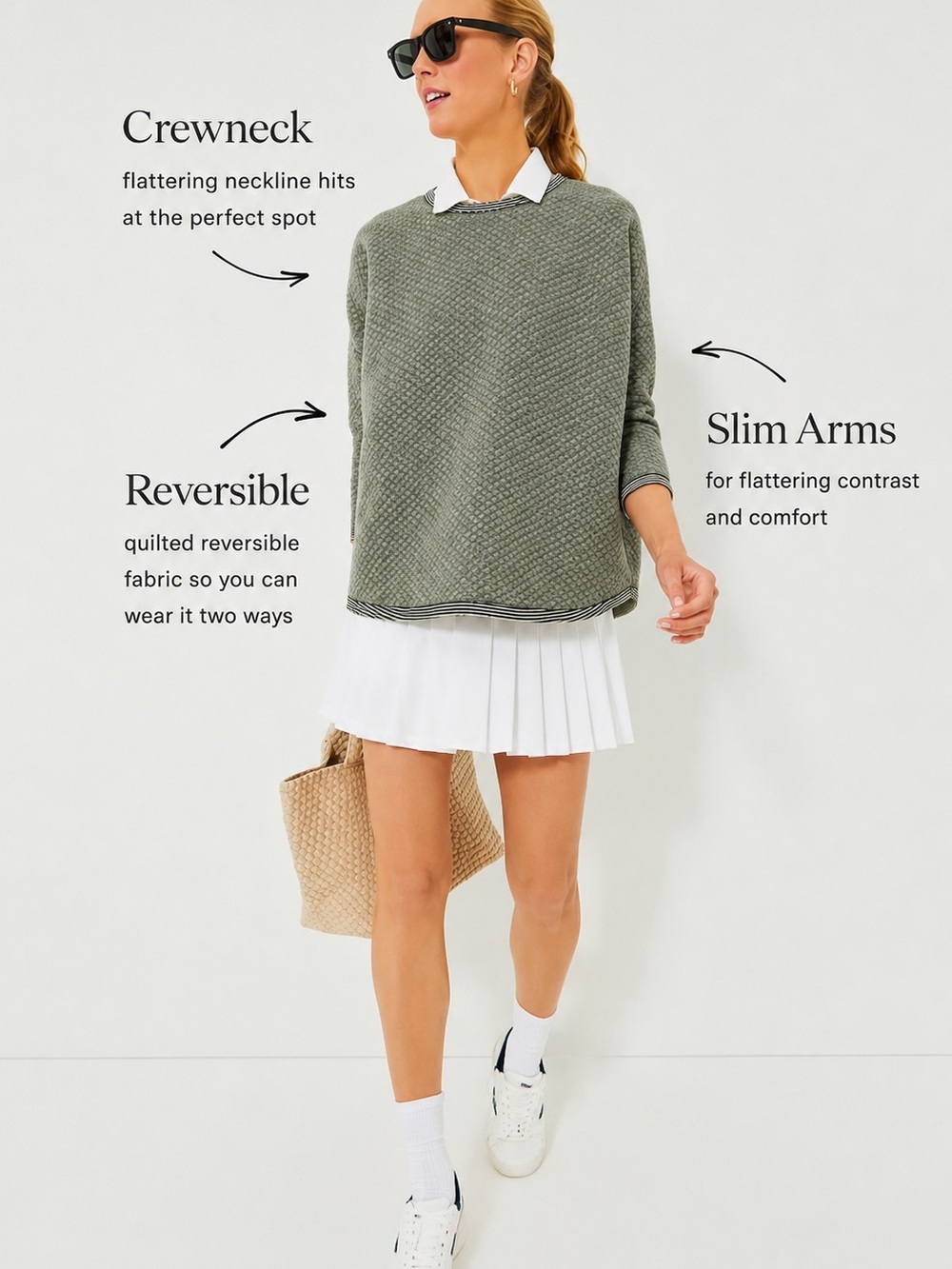 TUCKERNUCK Ally Swing Quilted Reversible Sweatshirt Sage Green Tennis Preppy S - Picture 8 of 17